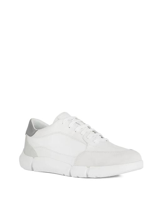 Geox White U Adacter Leather Suede Panel Trainers for men