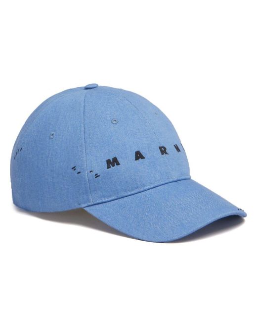 Marni Blue Logo-embroidered Denim Cap for men