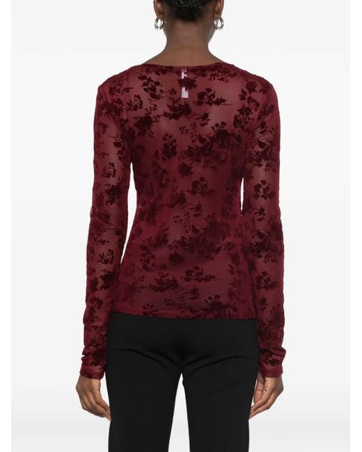 Imperial Red Floral-Devoré Long-Sleeve Top