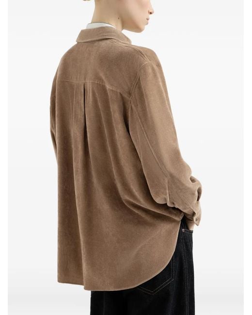 Brunello Cucinelli Brown Fluid Corduroy Shirt With Monili