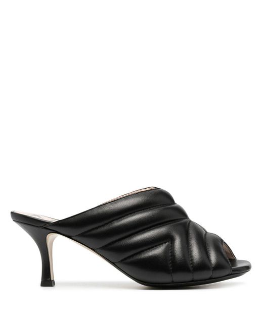black leather mules low heel