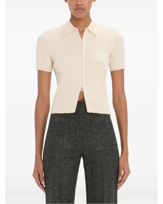 Victoria Beckham White Ribbed-Knit Short-Sleeve Shirt