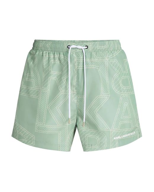 メンズ Karl Lagerfeld ロゴ トランクス水着 Green