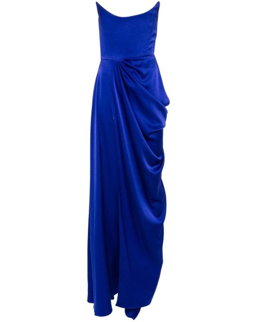 Alex Perry Blue Draped-detail Crepe Gown