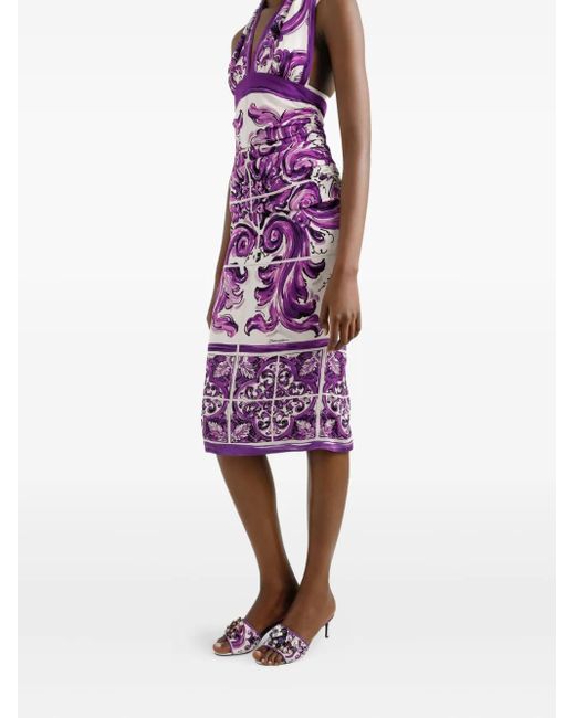 Abito Midi Con Stampa Grafica di Dolce & Gabbana in Purple