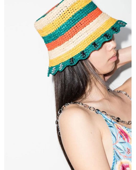 Rabanne Green Raffia Straw Hat