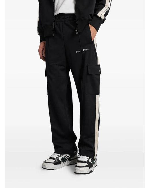 Palm Angels Black Stripe-Detailing Cargo Trousers for men