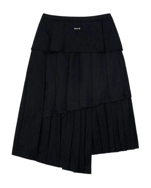 Adererror Black Tiered-Design Pleated Midi Skirt