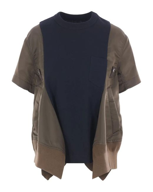 Sacai Blue Cotton And Nylon T-Shirt