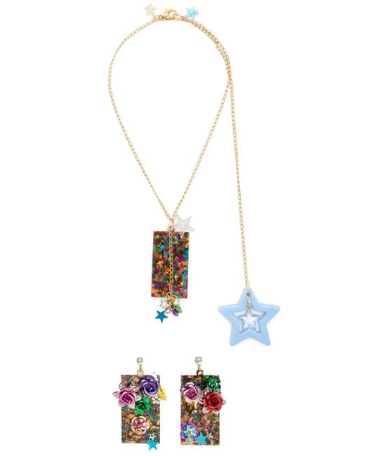 Amir Slama White Star-Appliqué Necklace Earrings Set