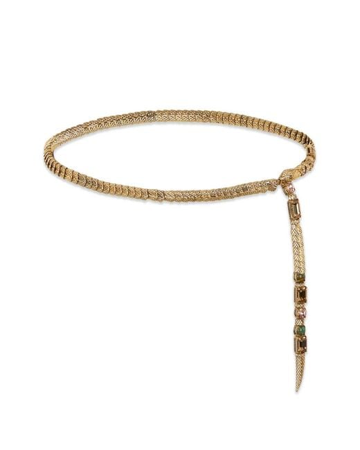 Roberto Cavalli White Crystal-Embellished Snake-Effect Belt