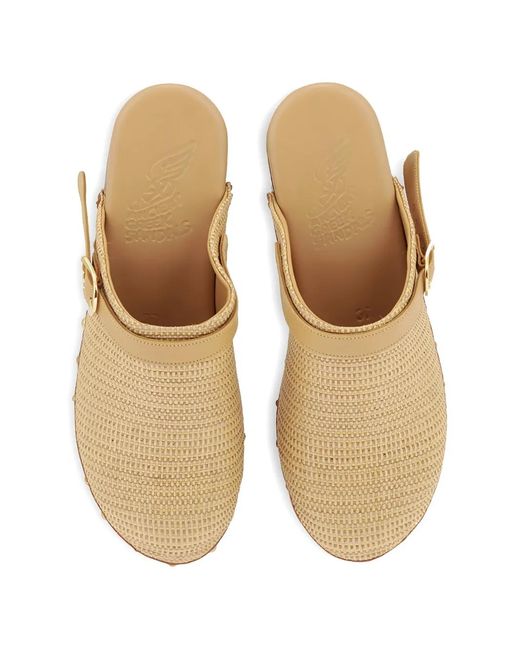 Ancient Greek Sandals Natural Classic Studded Buckle Clogs