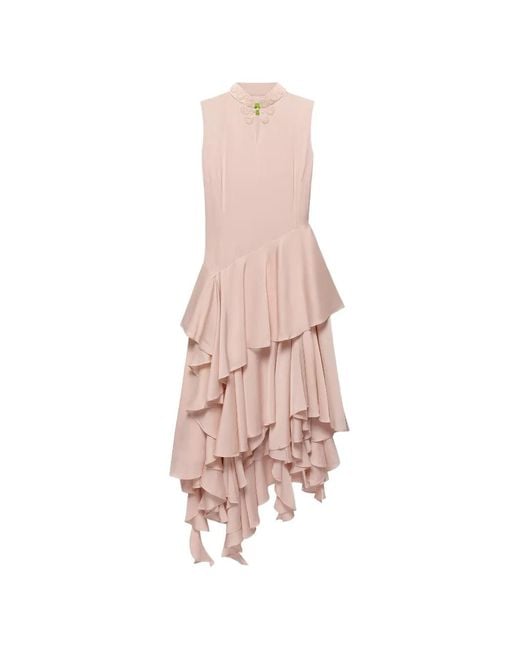 Shanghai Tang Pink Bead-Embellished Asymmetric Qipao Dress