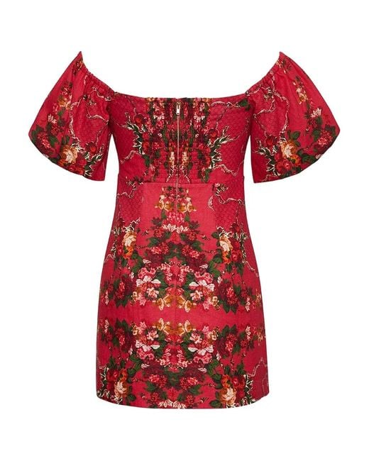 Cara Cara Red Puff-Sleeve Floral-Print Mini Dress