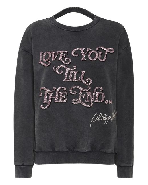 Philipp Plein Black Open Back Roundneck Sweatshirt Love Plein