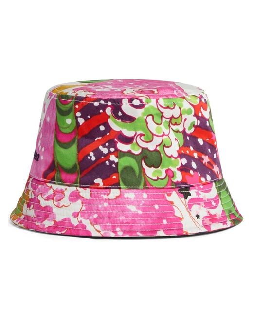 DSquared² Pink Graphic-Print Embroidered Bucket Hat for men