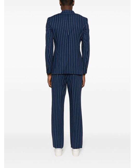 Fursac Blue Double-Breasted Striped Wool Suit for men