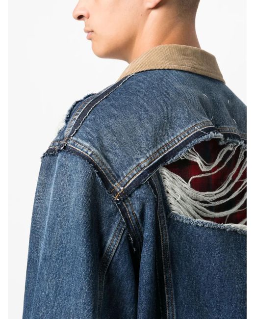 Maison Margiela Blue X Pendleton Distressed Denim Jacket