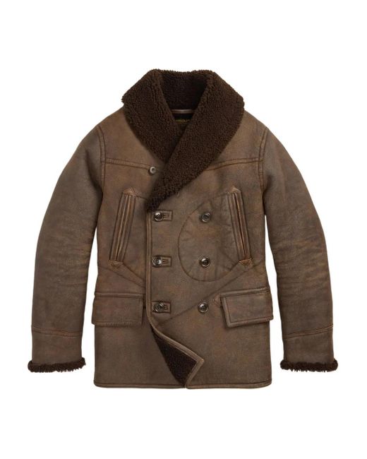 RRL Brown Double-Breasted Shearling Jacket for men