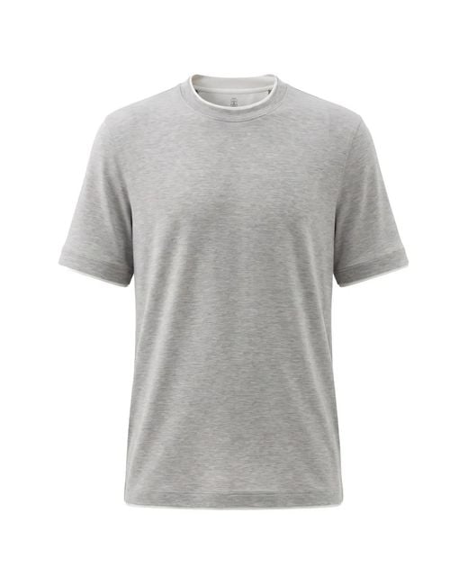 Brunello Cucinelli Gray Silk And Cotton Lightweight Jersey Crew-Neck T-Shirt With Faux-Layering for men