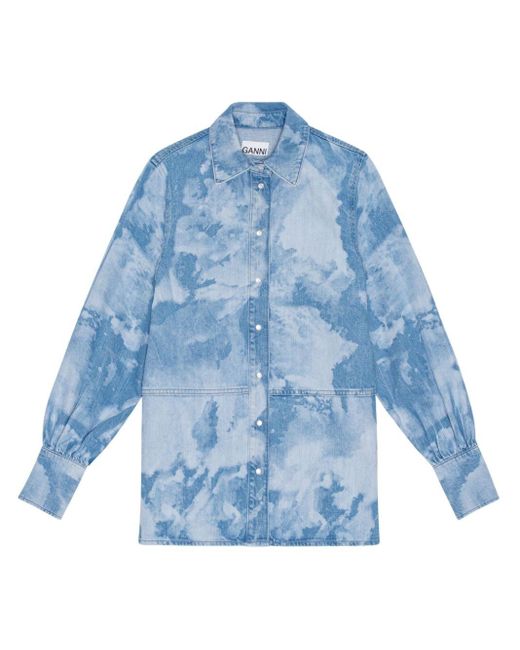 Ganni Blue Bleach-wash Denim Shirt