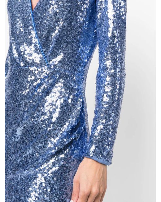 ERMANNO FIRENZE Blue Sequined Wrap Midi Dress