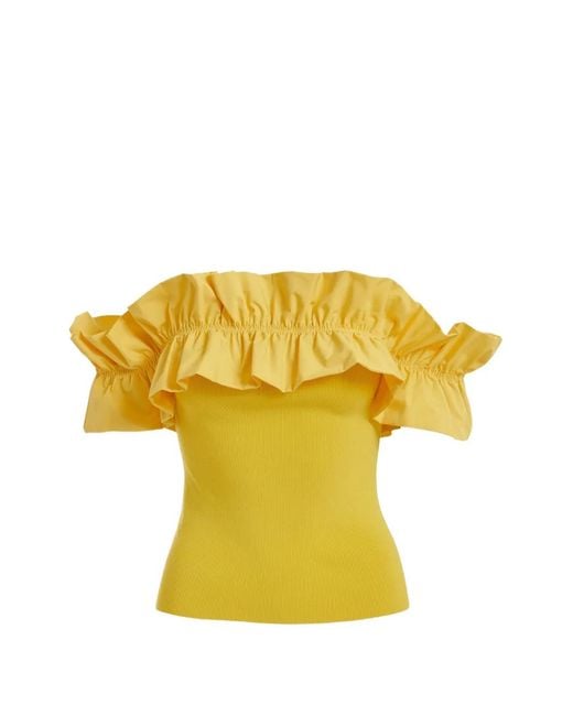 Essentiel Antwerp Yellow Ruffled-Neck Off-Shoulder Top