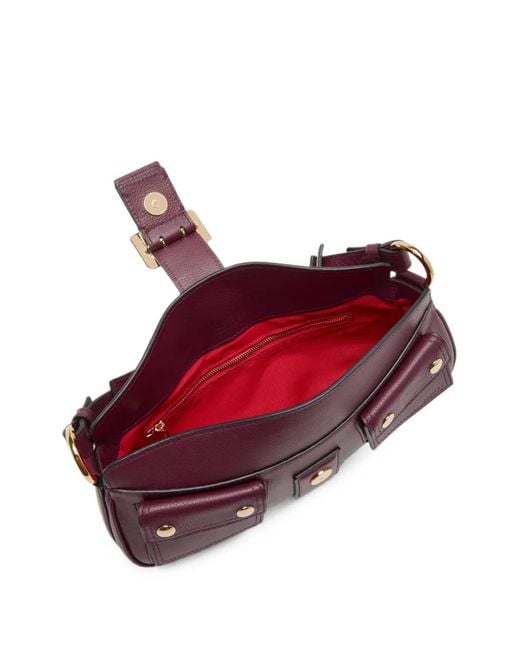 Lancel Purple Small Multipocket Leather Shoulder Bag
