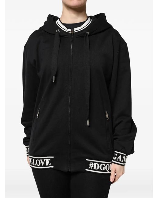 Dolce & Gabbana Black Logo-Band Zip-Up Hoodie