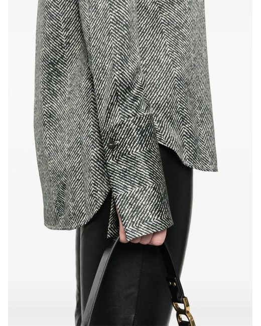 Ermanno Scervino Gray Herringbone Pattern Silk Shirt
