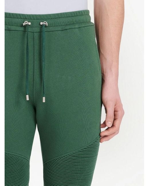 Balmain Green Drawstring Cotton Track Pants for men