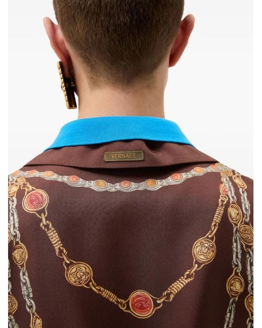 Versace Brown Printed Silk Twill Mini Shirt Dress