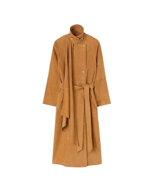 RETORI Natural Integrated-Scarf Suede Trench Coat