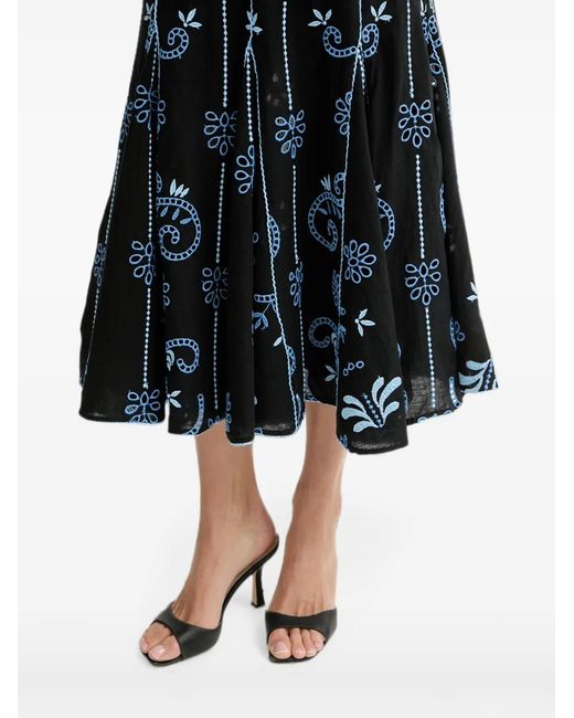 Charo Ruiz Blue Naia Embroidered Sleeveless Maxi Dress