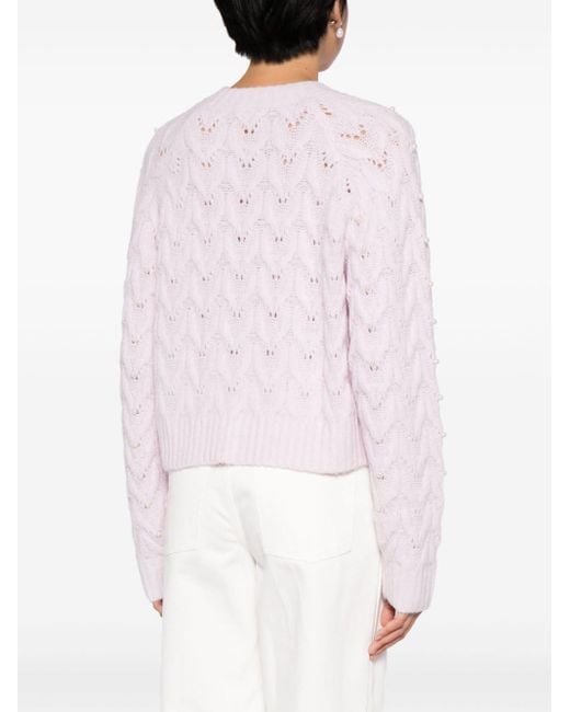 B+ AB Pink Pearl-embellished Cable-knit Jumper