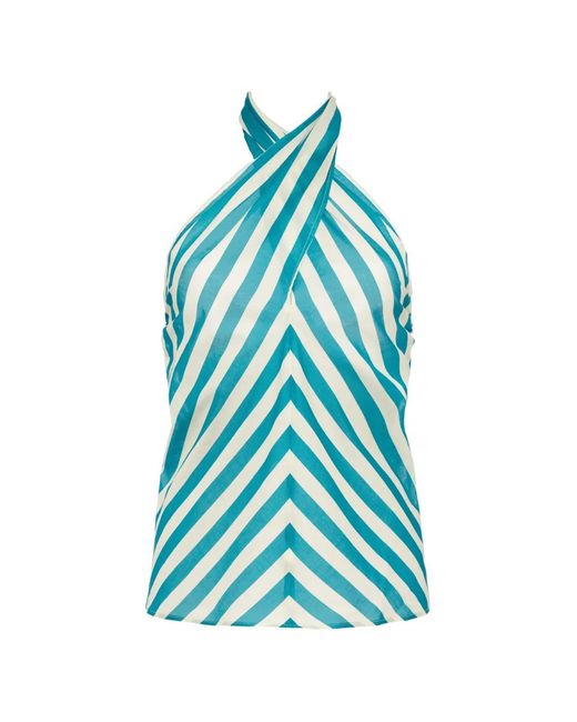 Eres Blue Striped-Pattern Halterneck Top