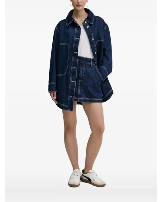 HUGO Blue Embroidered-Logo Denim Shirt