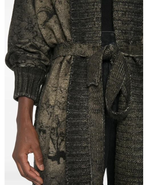 Avant Toi Black Jacquard-Knit Belted Coat