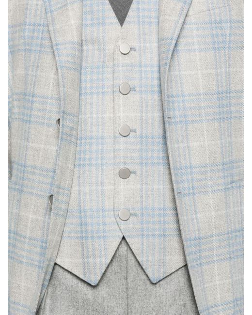 Tagliatore White Single-Breasted Checked Waistcoat for men