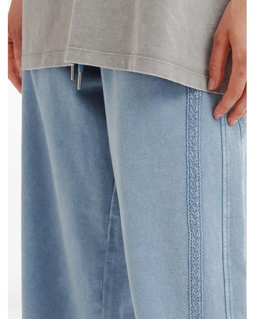 Mini Cream Blue Lace-Trim Drawstring Trousers