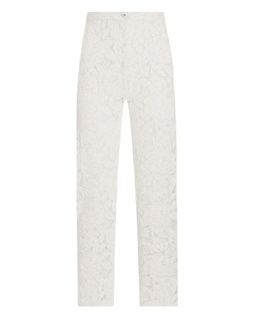 Dolce & Gabbana White Dna Lace-Detailing Trousers