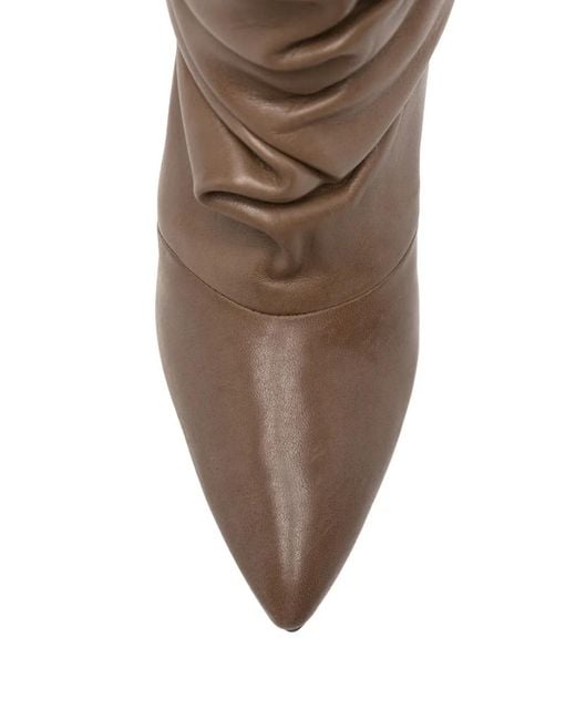 Liska Brown Ruched Pointed-Toe Boots