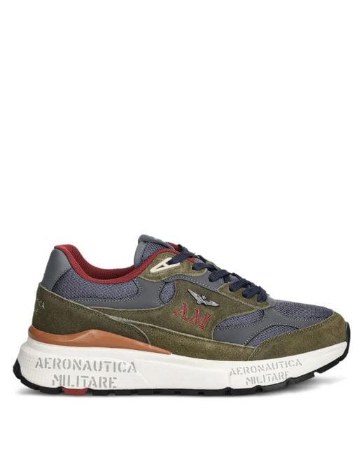 Aeronautica Militare Green Logo-Appliquéd Sneakers for men