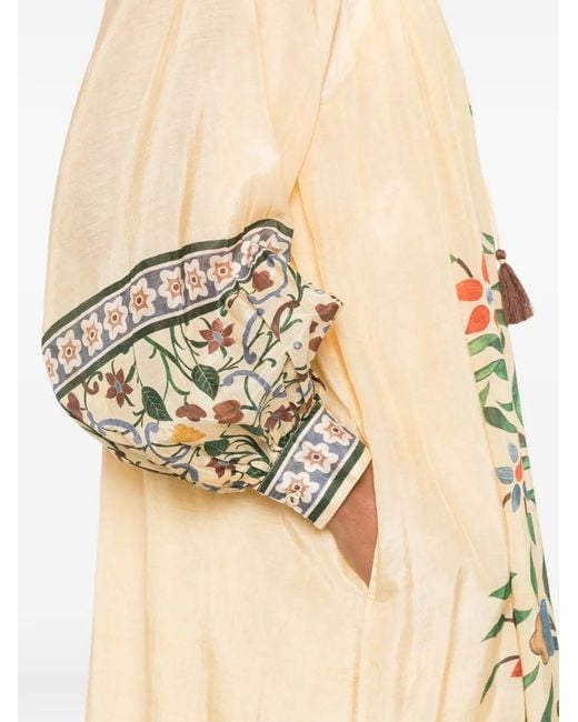 PHILIPPA 1970 Natural Floral-Print Ruffled Maxi Dress