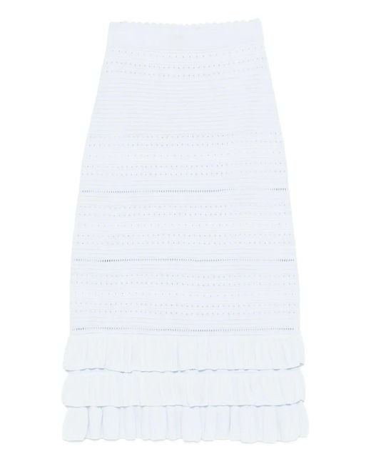 Maje White Long Ruffled Knit Skirt