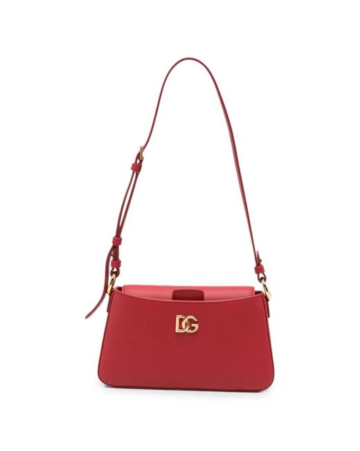 Dolce & Gabbana Red Mini Magnetic Closure Leather Bag With Vintage Brass Plating