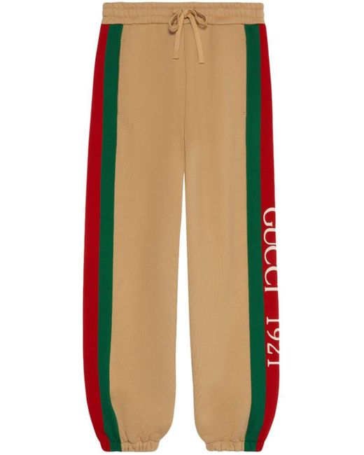 Gucci Natural Logo-embroidered Cotton Track Pants for men