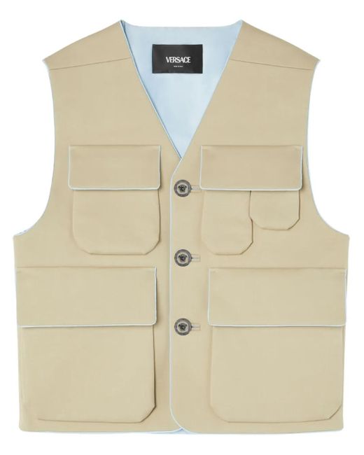 Versace Natural Bonded Gabardine Cargo Vest for men
