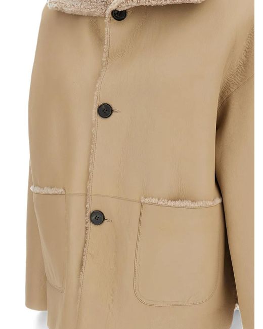 Arma Natural Shearling-Trim Button-Fastening Coat