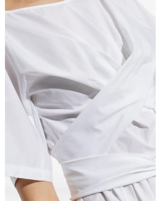Emporio Armani White Crossover-Waist Tie-Fastening Dress